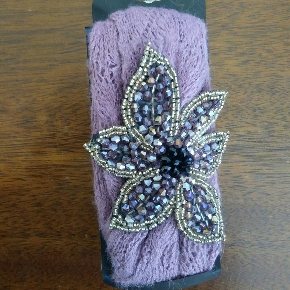 Purple Knit Headband with Sequin Flower  One Size NWT